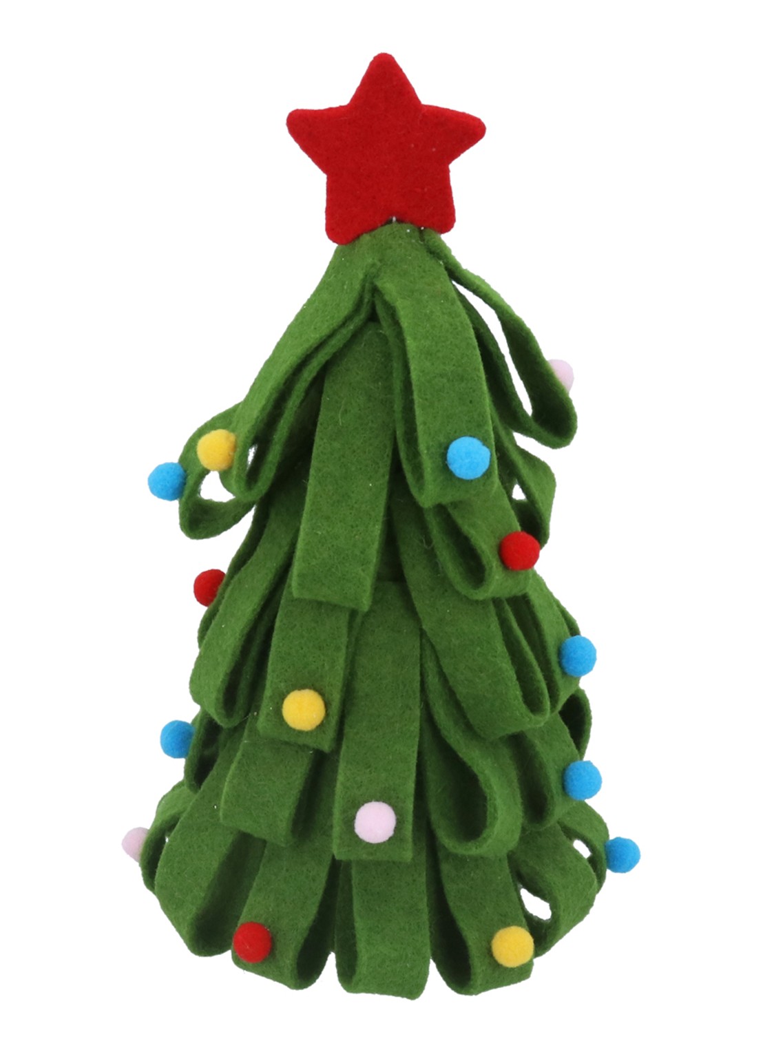 Gisela Graham Kerstboom met Pom Poms kerstornament 26 cm - voorkant donkergroen