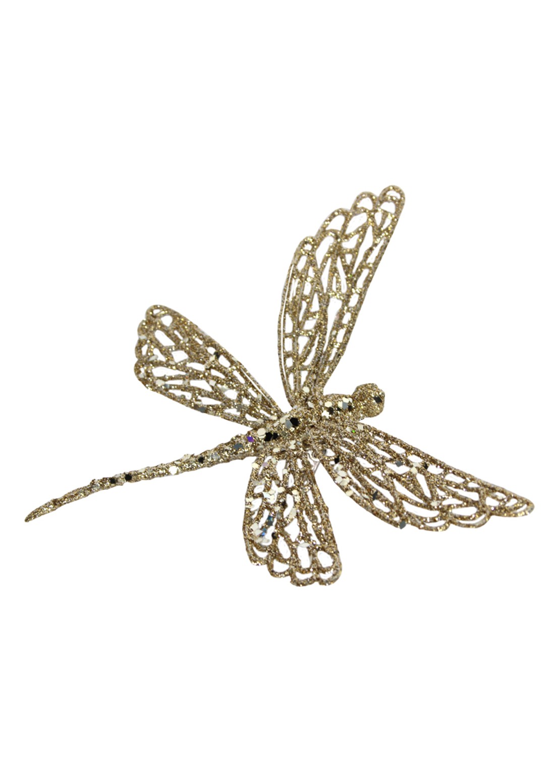 Gisela Graham  Libelle kerstornament met clip 13,5 cm - voorkant goud