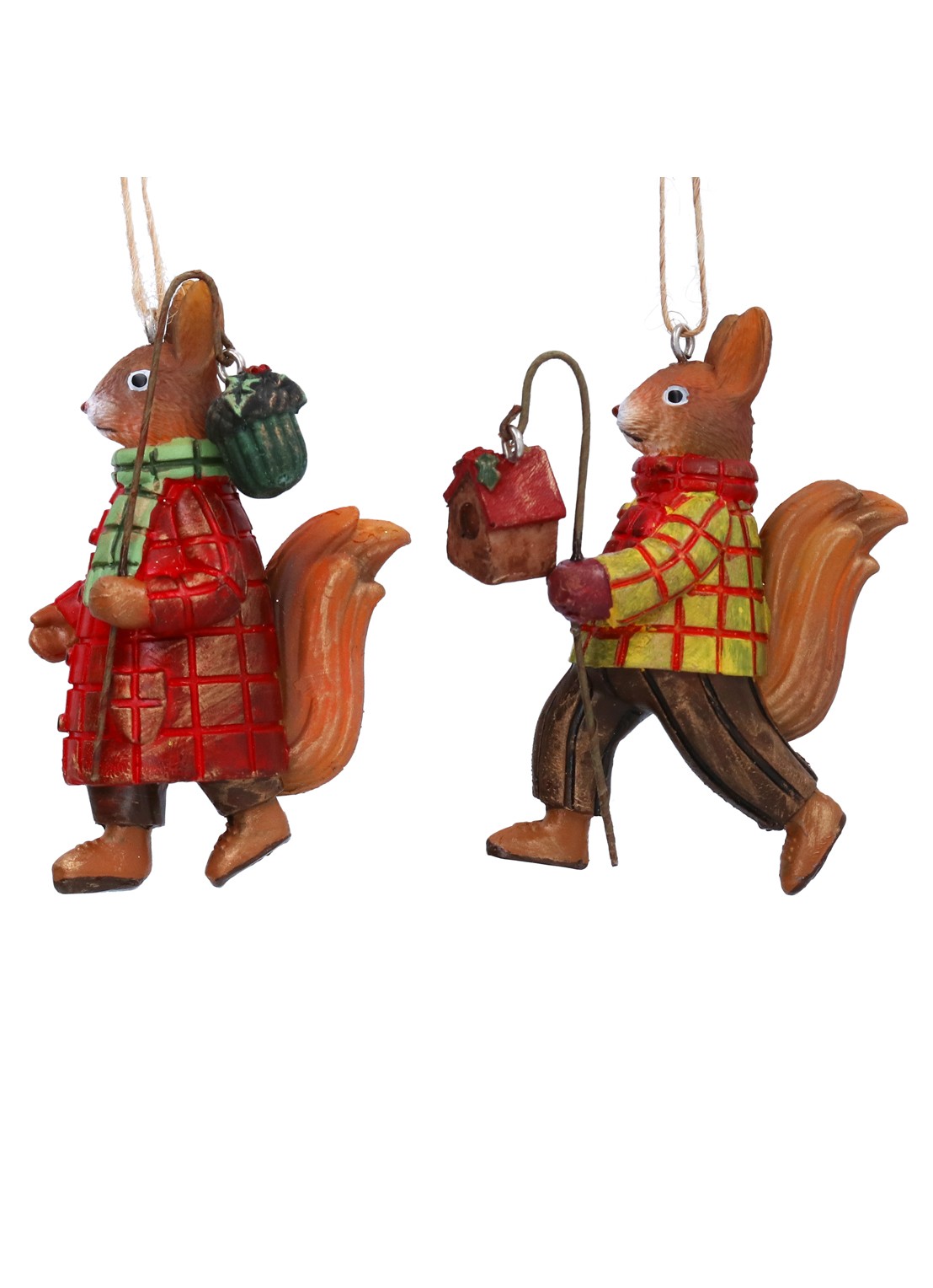 Gisela Graham Mr. & Mrs Eekhoorn kersthanger 9 cm set van 2 - voorkant bruin