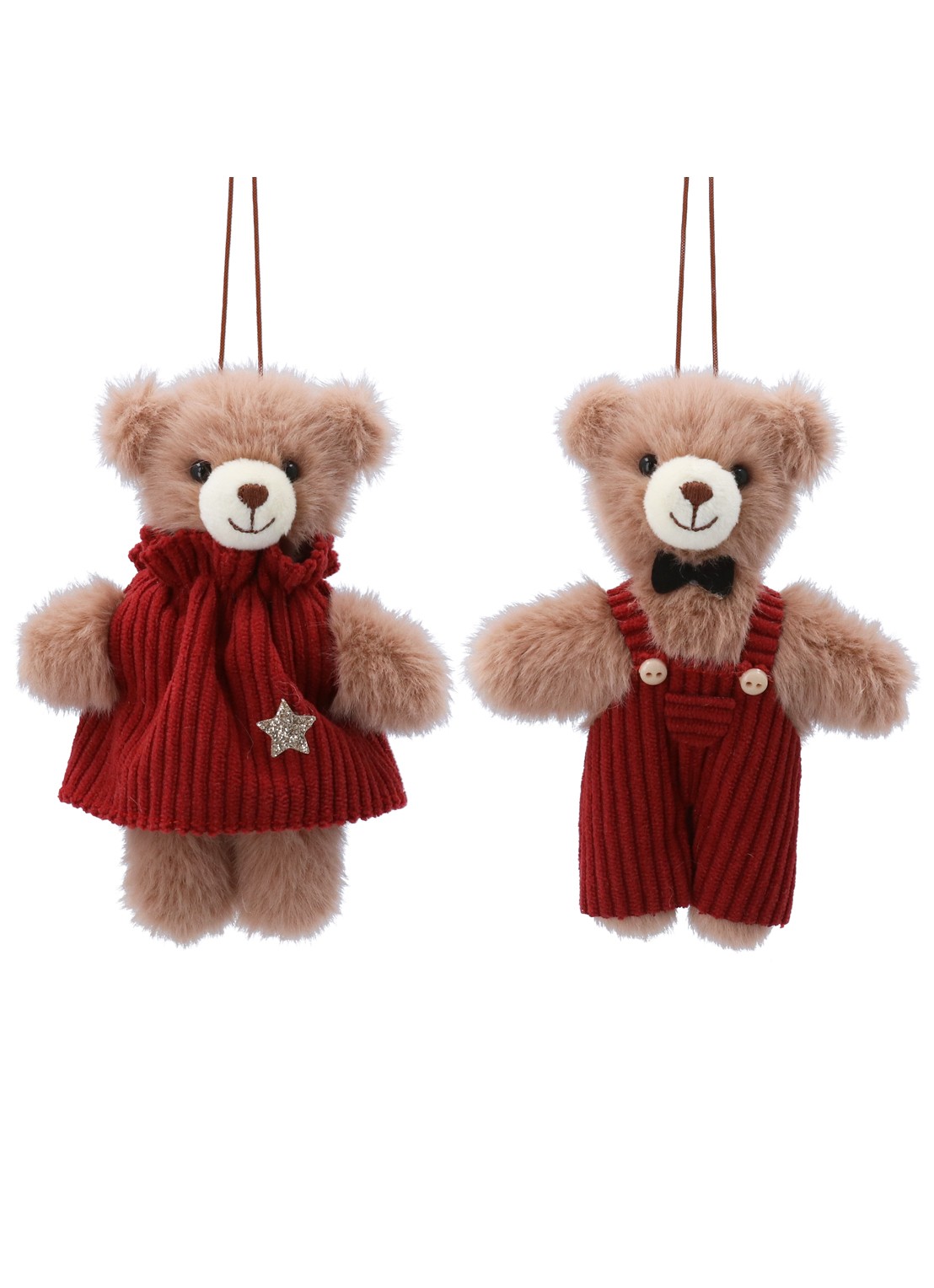 Gisela Graham Mr. & Mrs Teddy kersthanger 12 cm set van 2 - voorkant bruin