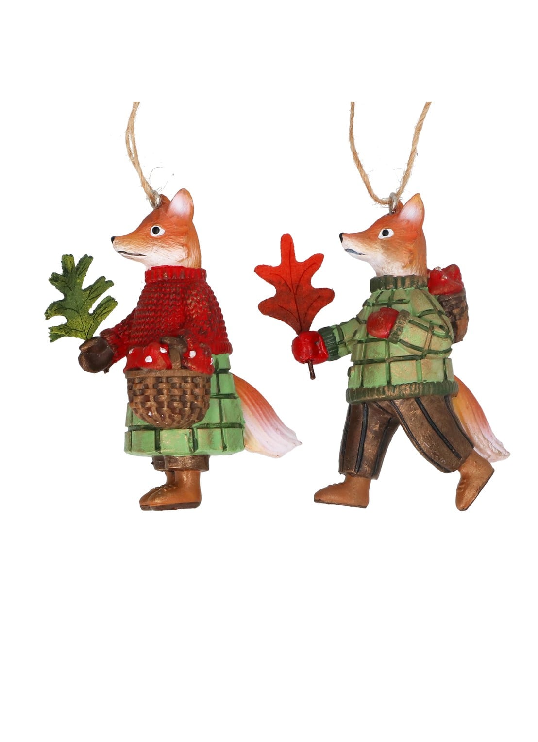 Gisela Graham Mr. & Mrs. Vos kersthanger 7 cm set van 2 - voorkant oranje