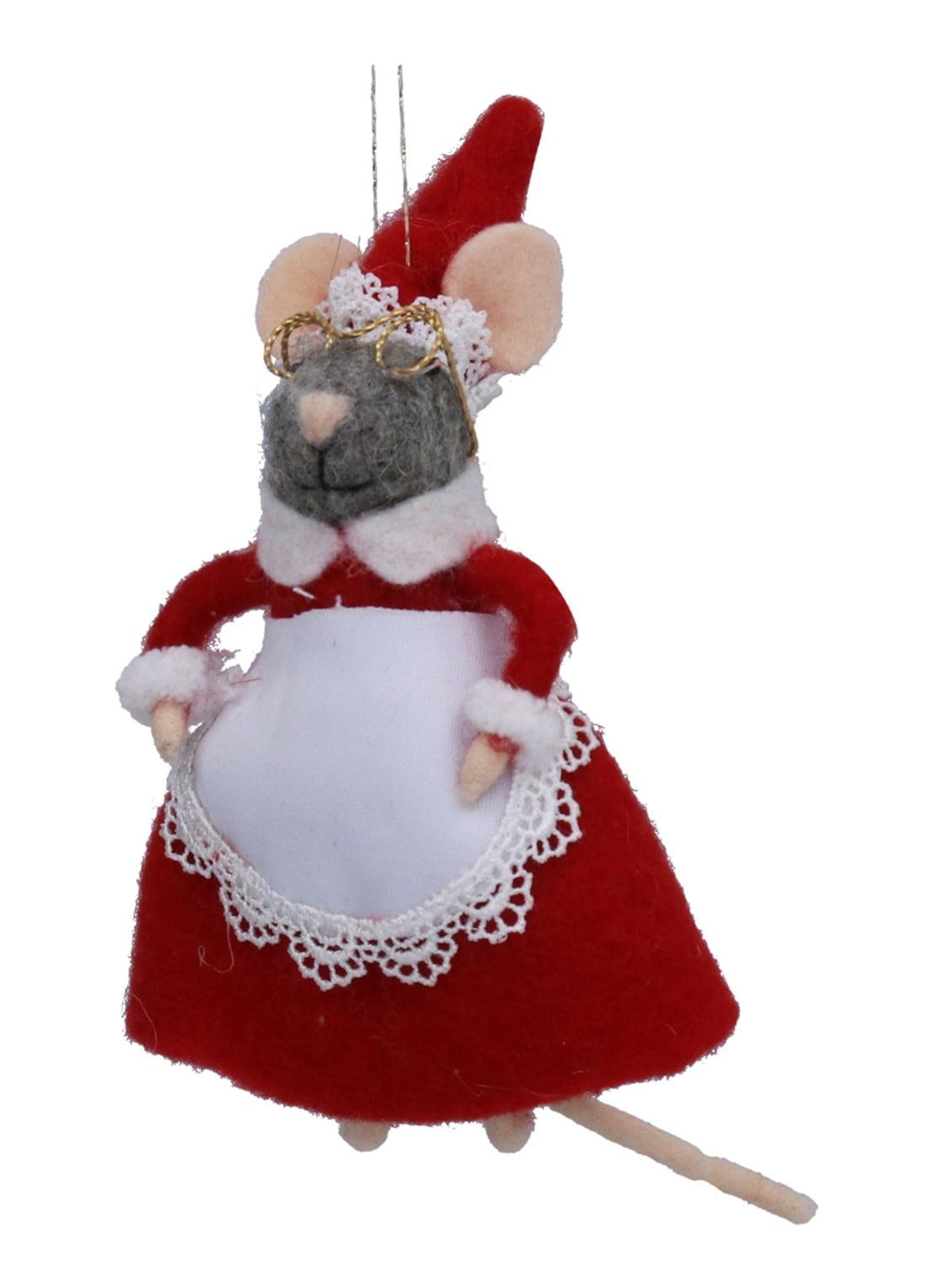 Gisela Graham Mrs. Christmas Muis kersthanger 15 cm - voorkant rood