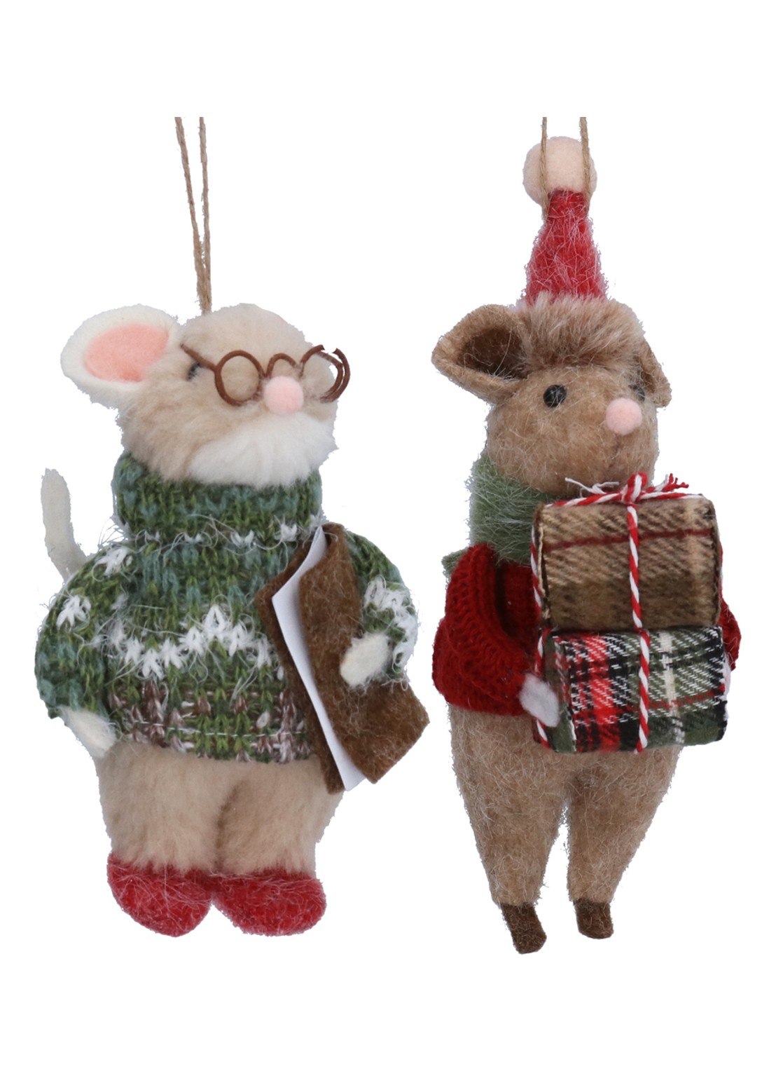 Gisela Graham Muis kersthanger 20 cm set van 2 - voorkant beige