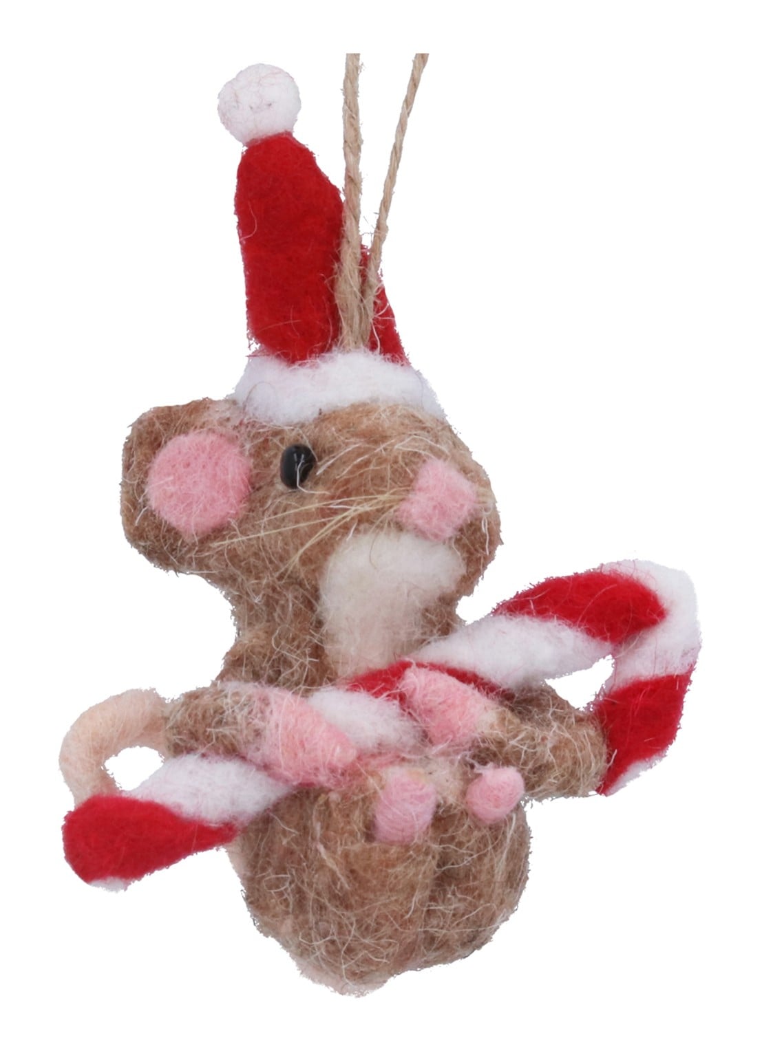 Gisela Graham Muis met Zuurstok kersthanger 10 cm - voorkant bruin