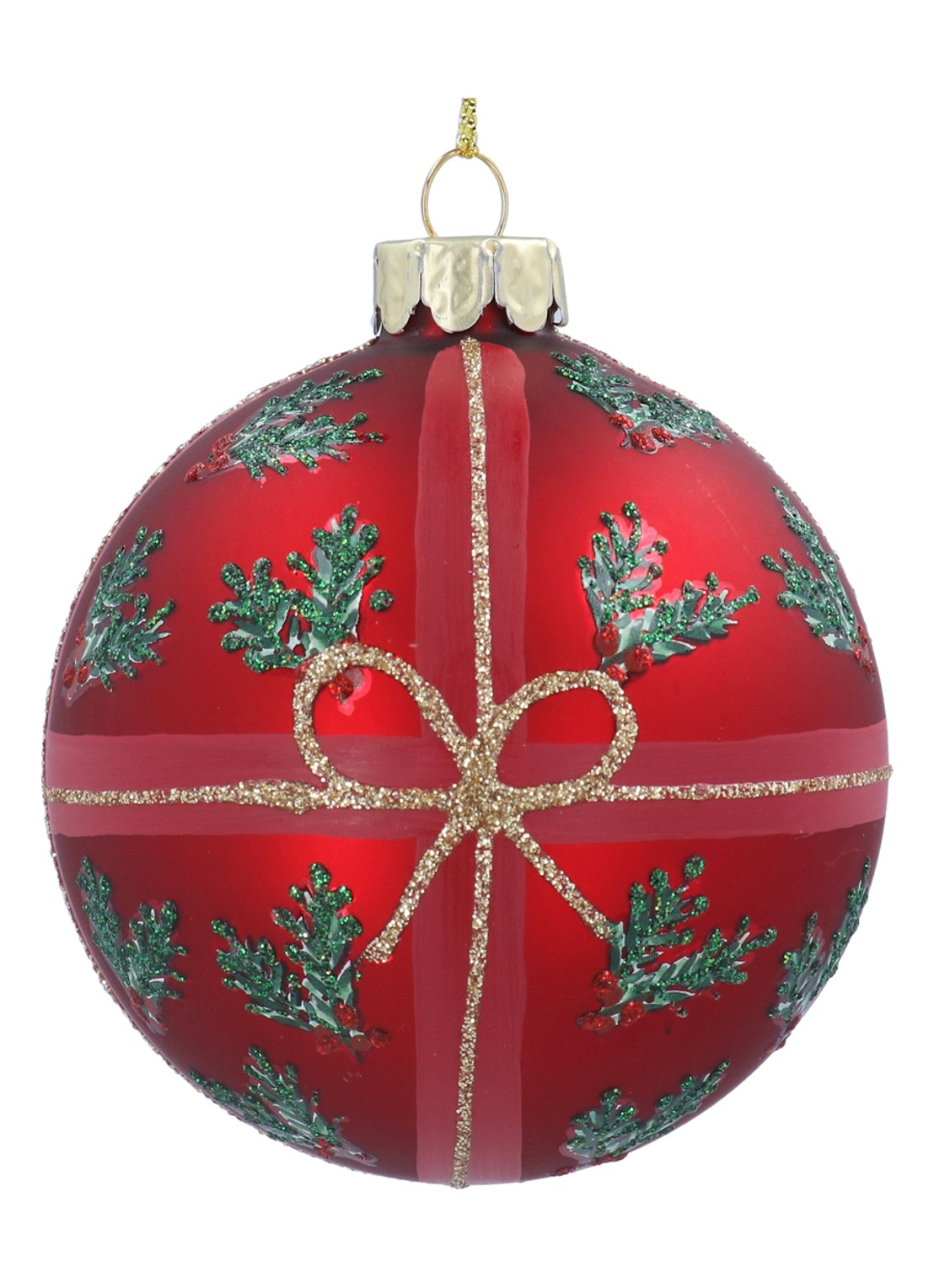 Gisela Graham Nostalgia Holly kerstbal 8 cm - voorkant rood