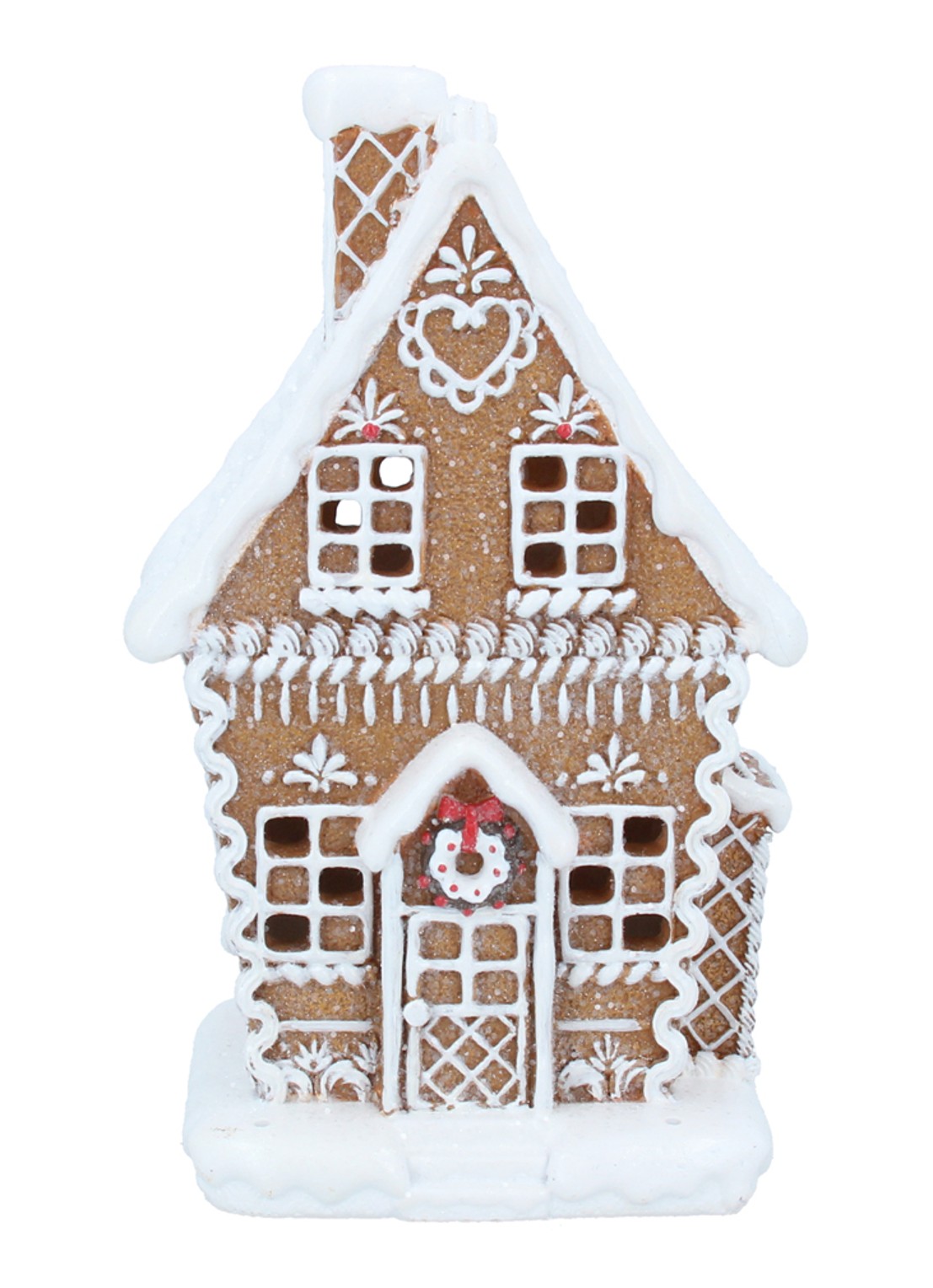 Gisela Graham Peperkoekhuis kerstornament met LED-verlichting 21 cm - voorkant bruin