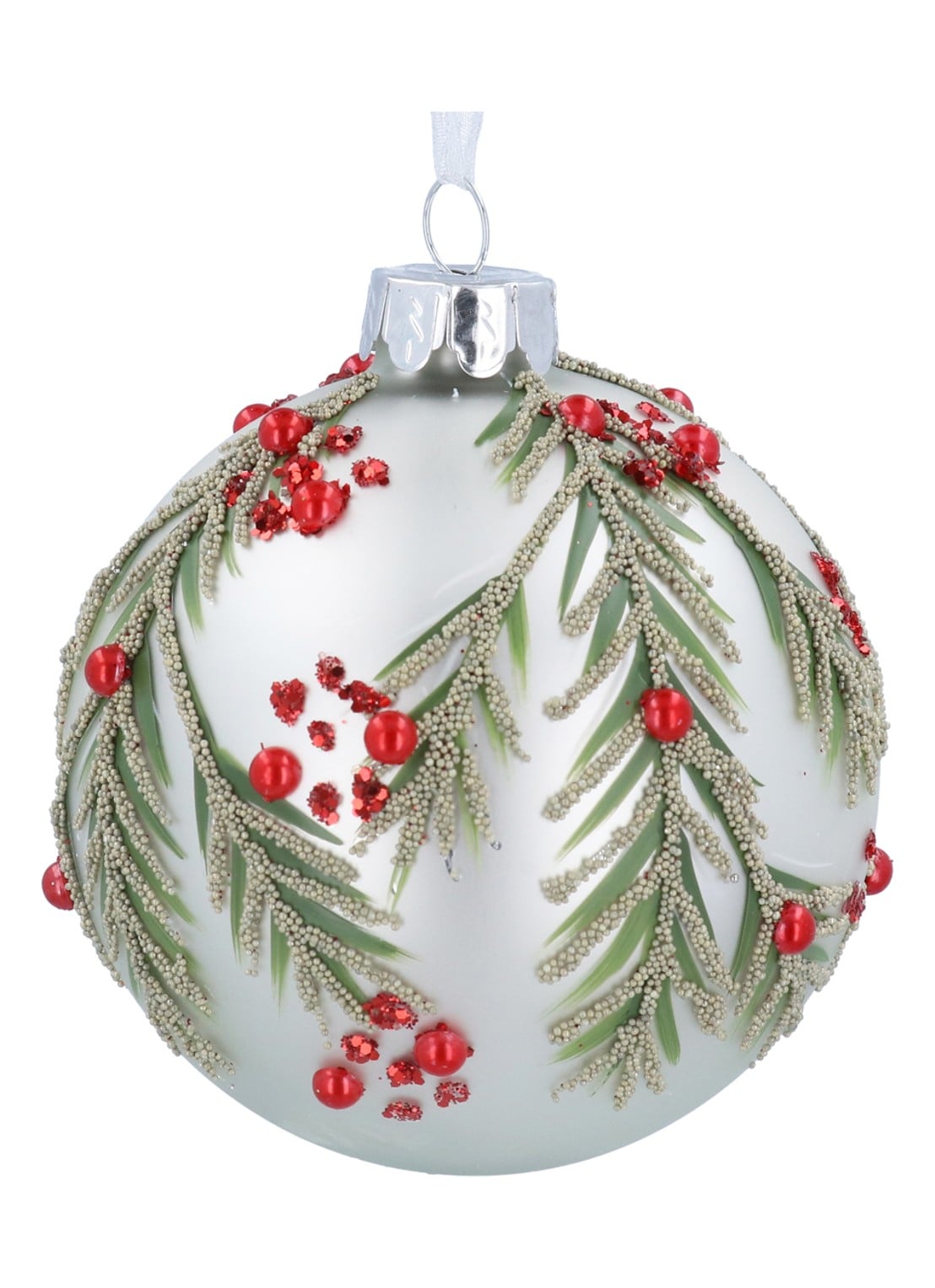 Gisela Graham Rode Bessen kerstbal 8 cm - voorkant olijfgroen