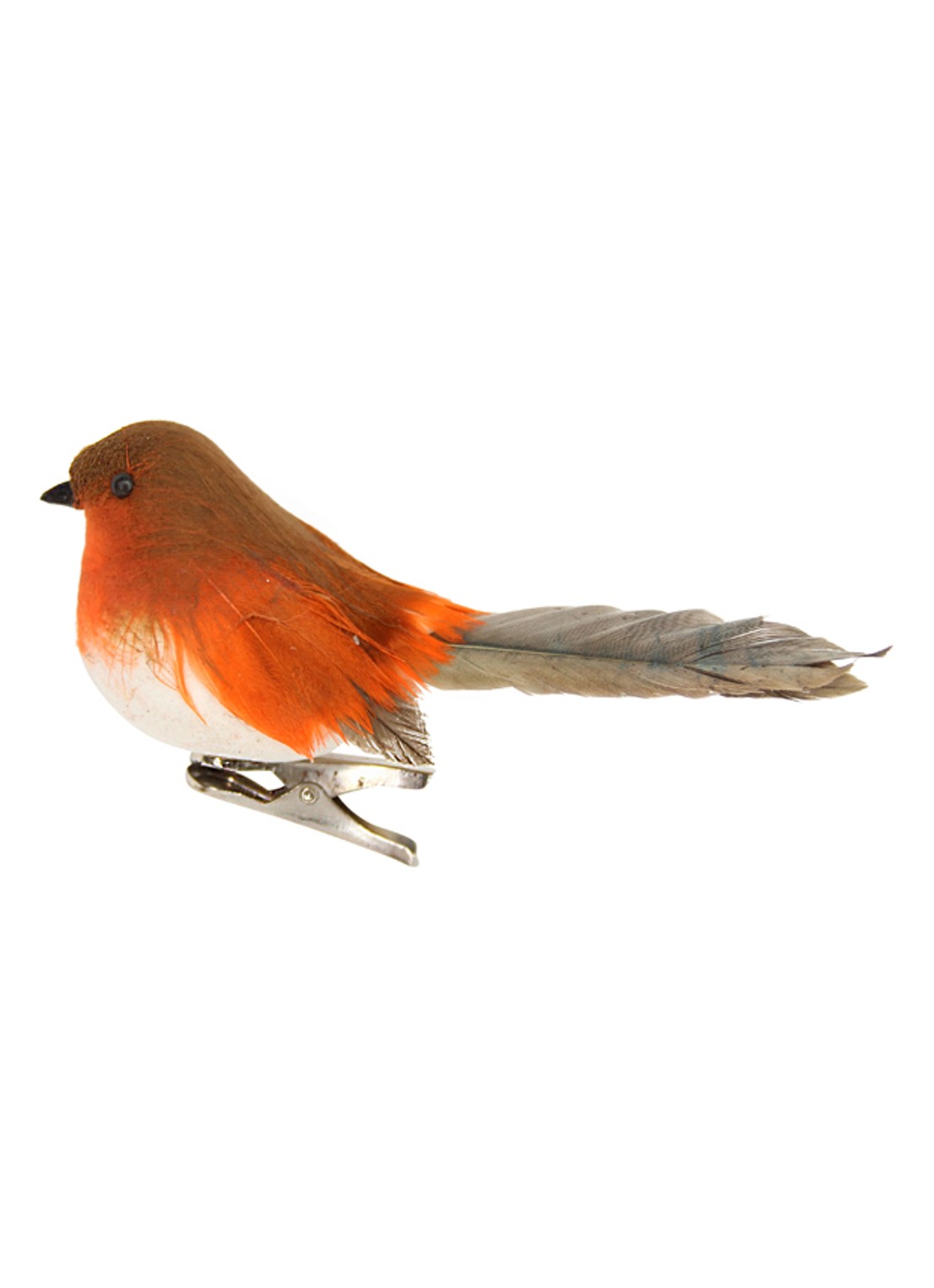 Gisela Graham Roodborstje kerstornament met clip 6 cm - voorkant oranje