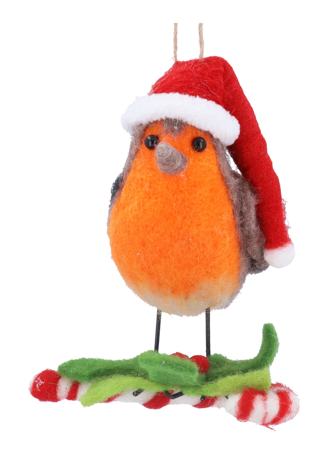 Gisela Graham Roodborstje op Zuurstok kersthanger 12 cm - voorkant oranje
