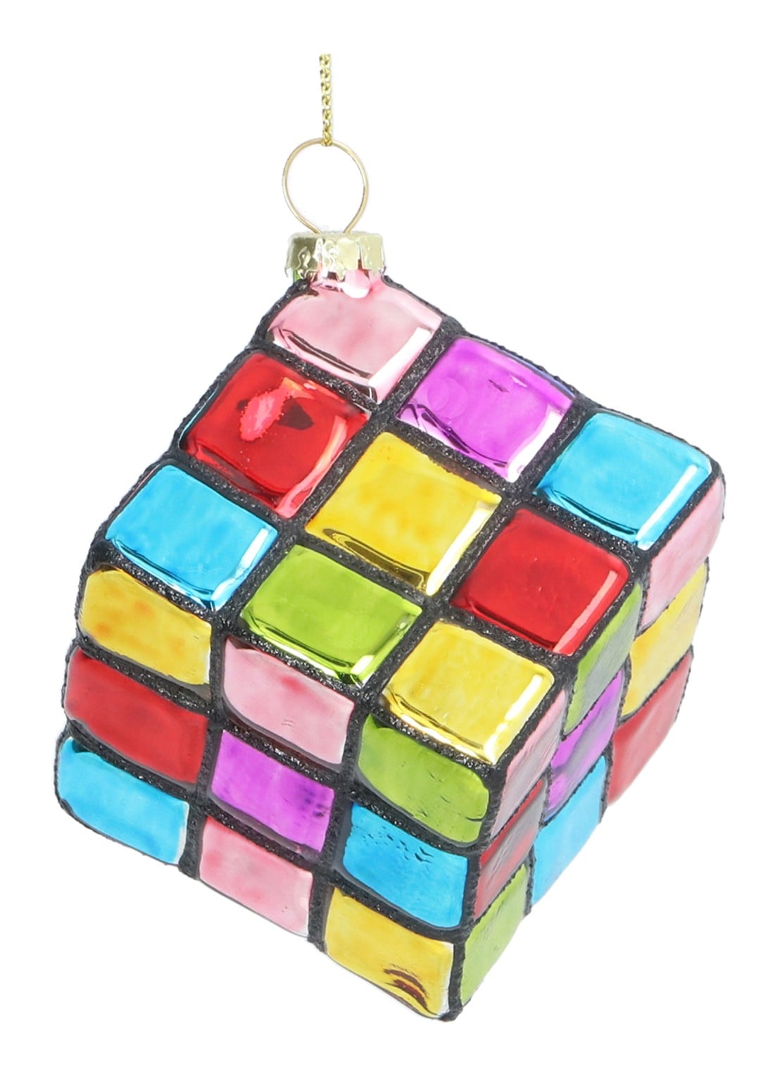 Gisela Graham Rubiks Cube kersthanger 7 cm - voorkant geel