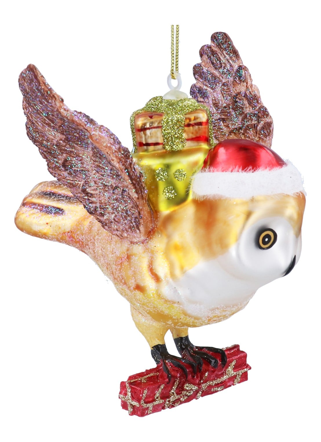 Gisela Graham  Vliegende Uil kersthanger 10 cm - voorkant multicolor