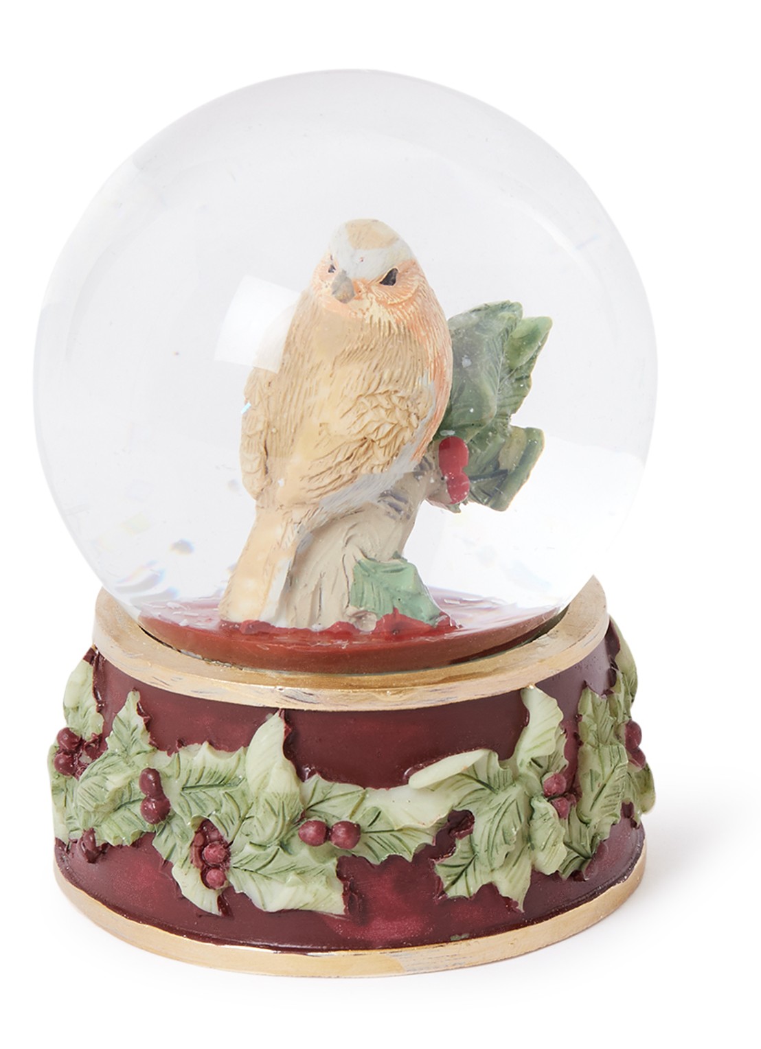 Gisela Graham Vogel sneeuwbol 8,5 cm - voorkant donkerrood