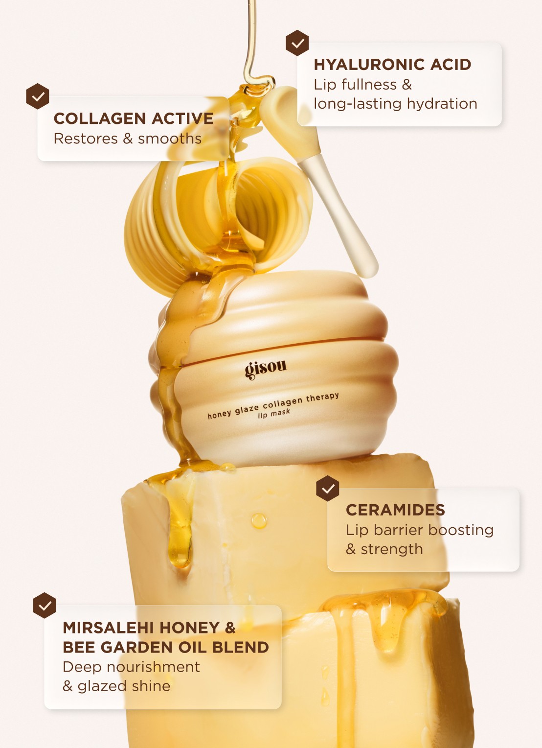 Gisou Honey Glaze Collagen Therapy Lip Mask - lipmasker - detail 2 bee-llini peach