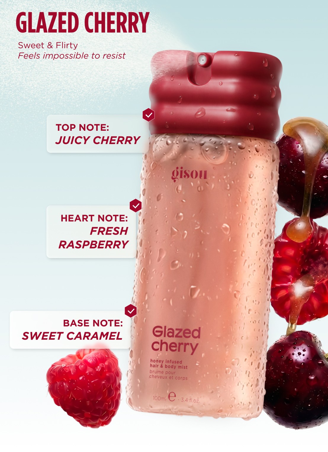 Gisou Honey Infused Hair and Body Mist  - haar- en bodymist - voorkant 7 cherry glazed