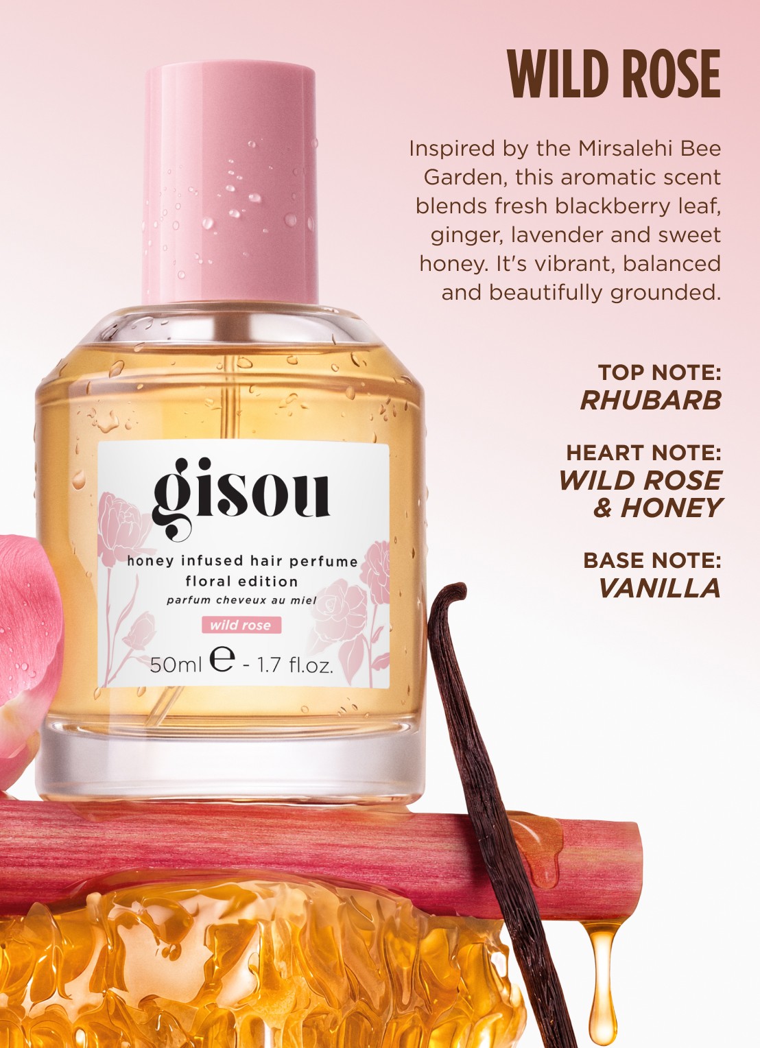 Gisou Honey Infused Hair Perfume - Haarparfum - achterkant 2 wild rose