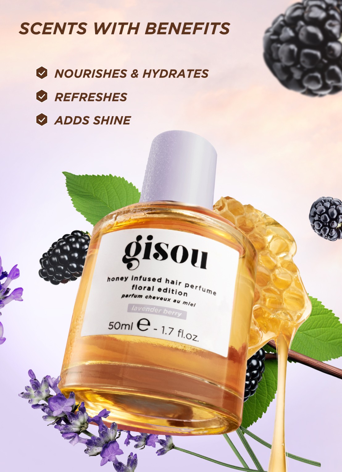 Gisou Honey Infused Hair Perfume - haarparfum - voorkant 6 lavender berry