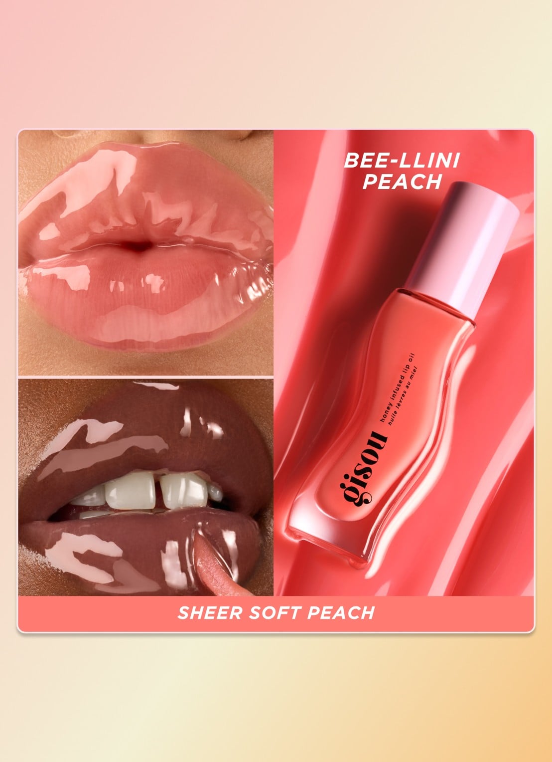 Gisou Honey Infused Lip Oil - lipolie - detail 5 beellini peach