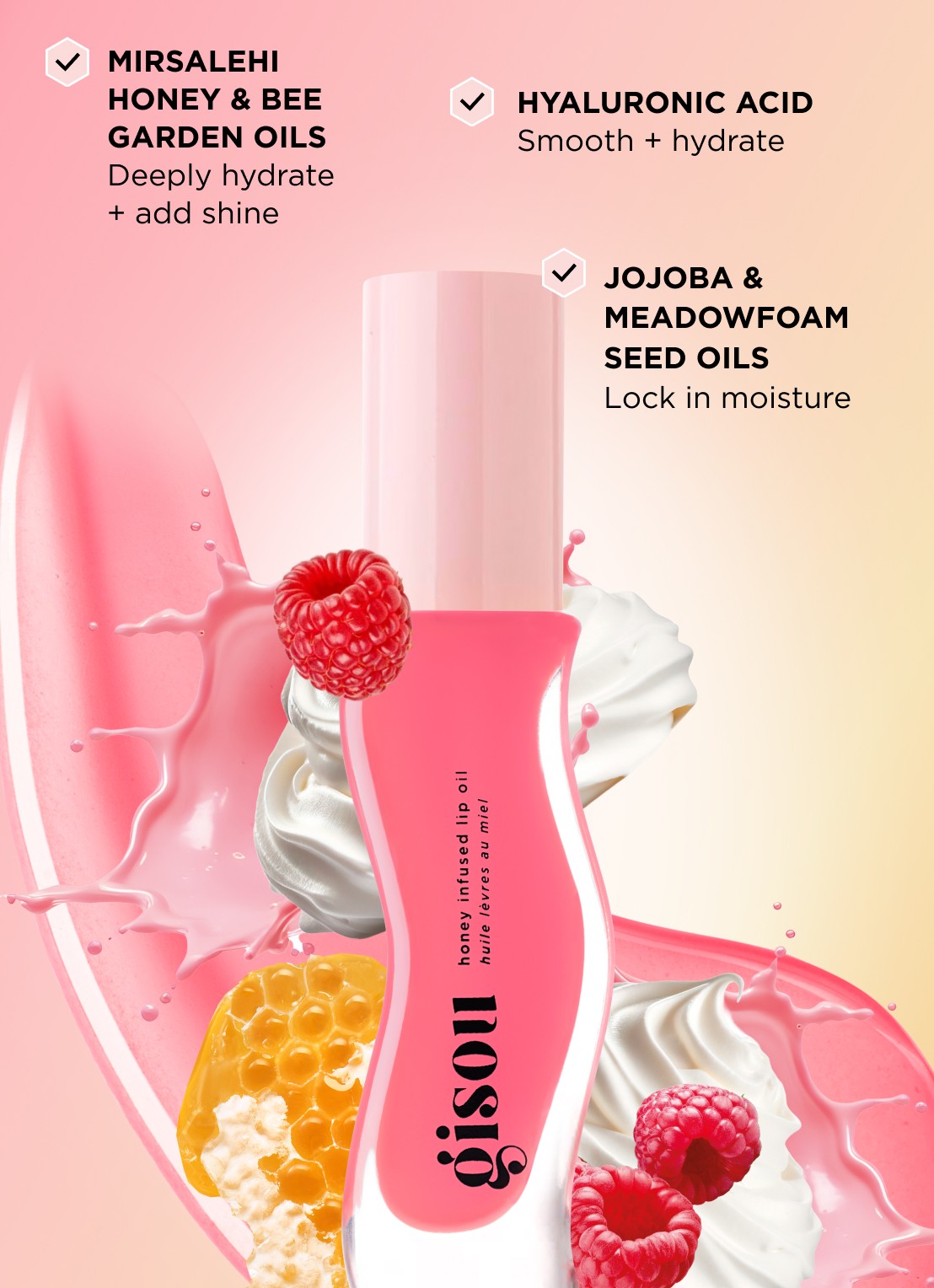 Gisou Honey Infused Lip Oil - lipolie - detail 5 raspberry swirl