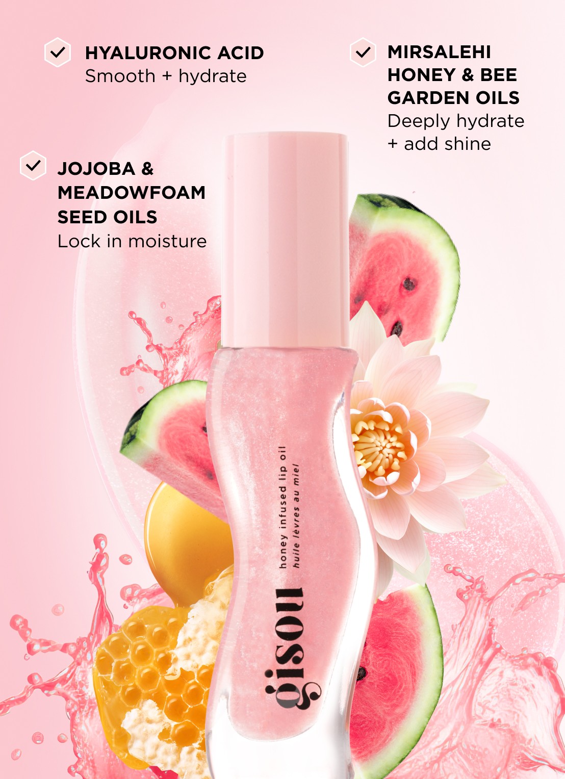 Gisou Honey Infused Lip Oil - lipolie - detail 4 watermelon