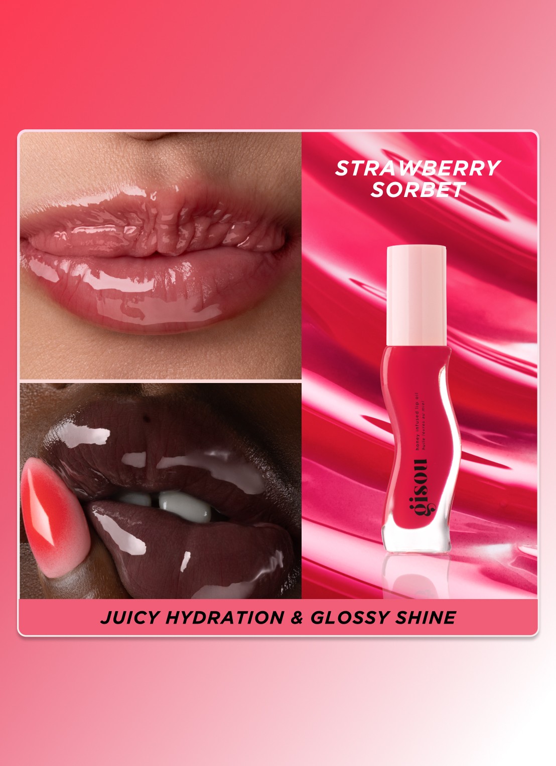 Gisou Honey Infused Lip Oil - lipolie - detail 5 strawberry sorbet