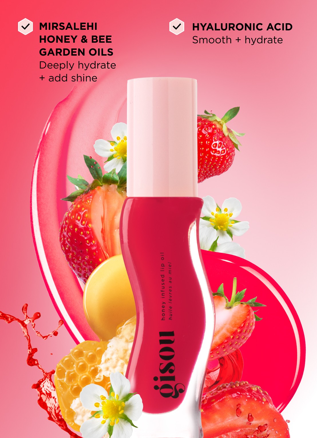 Gisou Honey Infused Lip Oil - lipolie - detail 6 strawberry sorbet