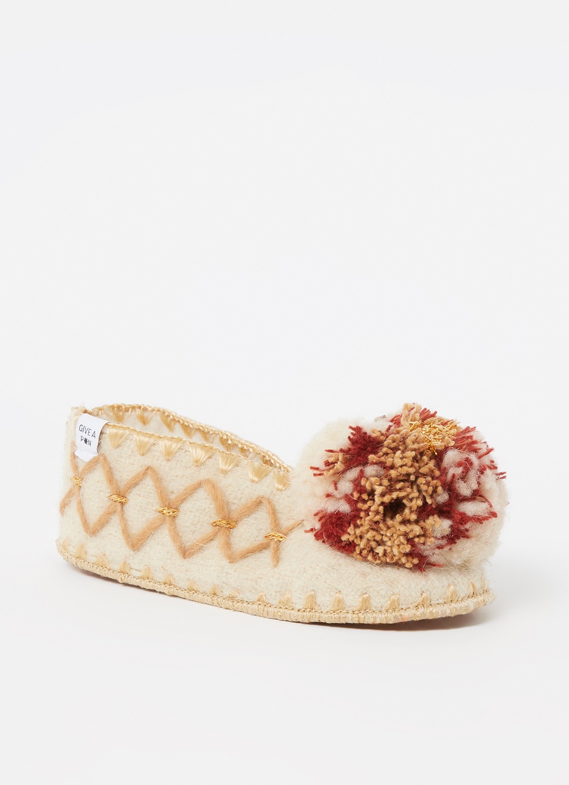 GIVE A PON Méli pantoffel van schapenwol - voorkant 3 creme