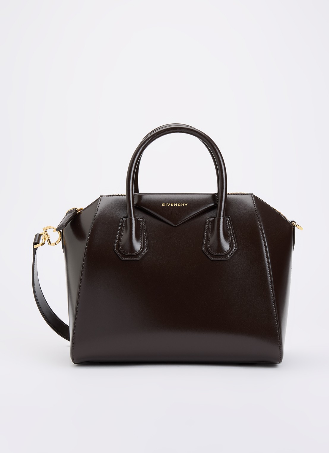 Givenchy Antigona handtas van leer met afneembare schouderriem - voorkant 6 chocoladebruin