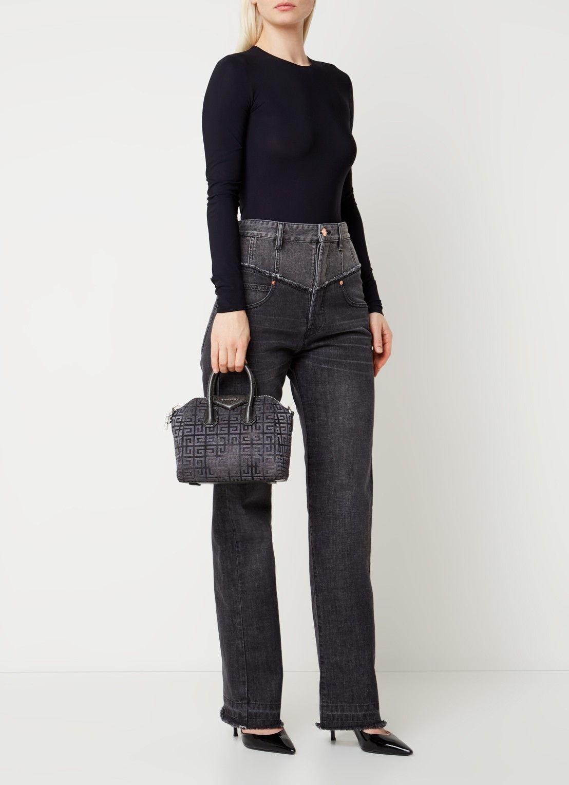 Givenchy Antigona Mini handtas van canvas met kalfsleren details - voorkant 6 grijs