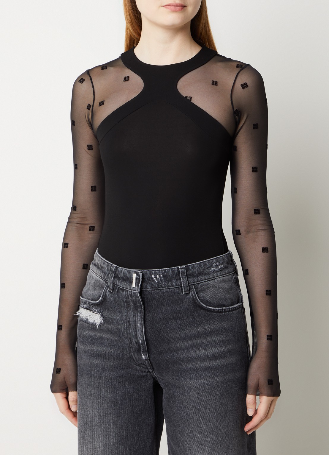 Givenchy Body van mesh met flock logoprint - detail 2 zwart