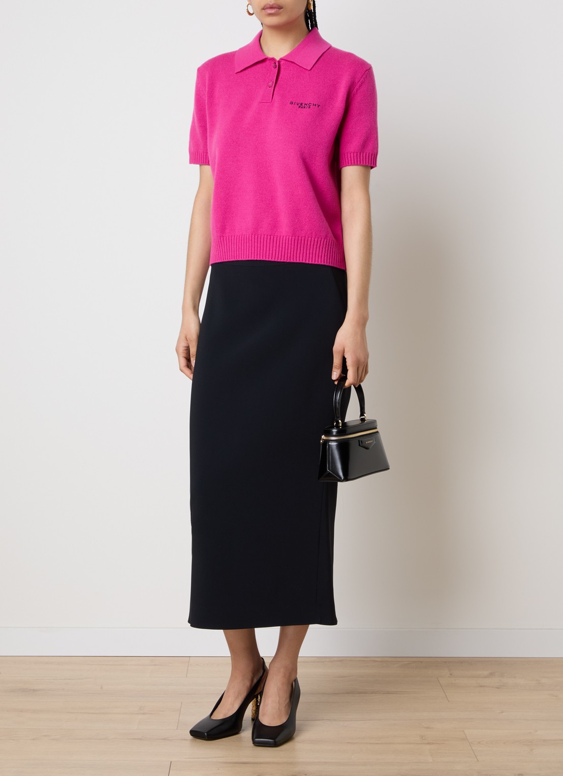 Givenchy Fijngebreide crop top in kasjmierblend met logoborduring - voorkant 2 fuchsia