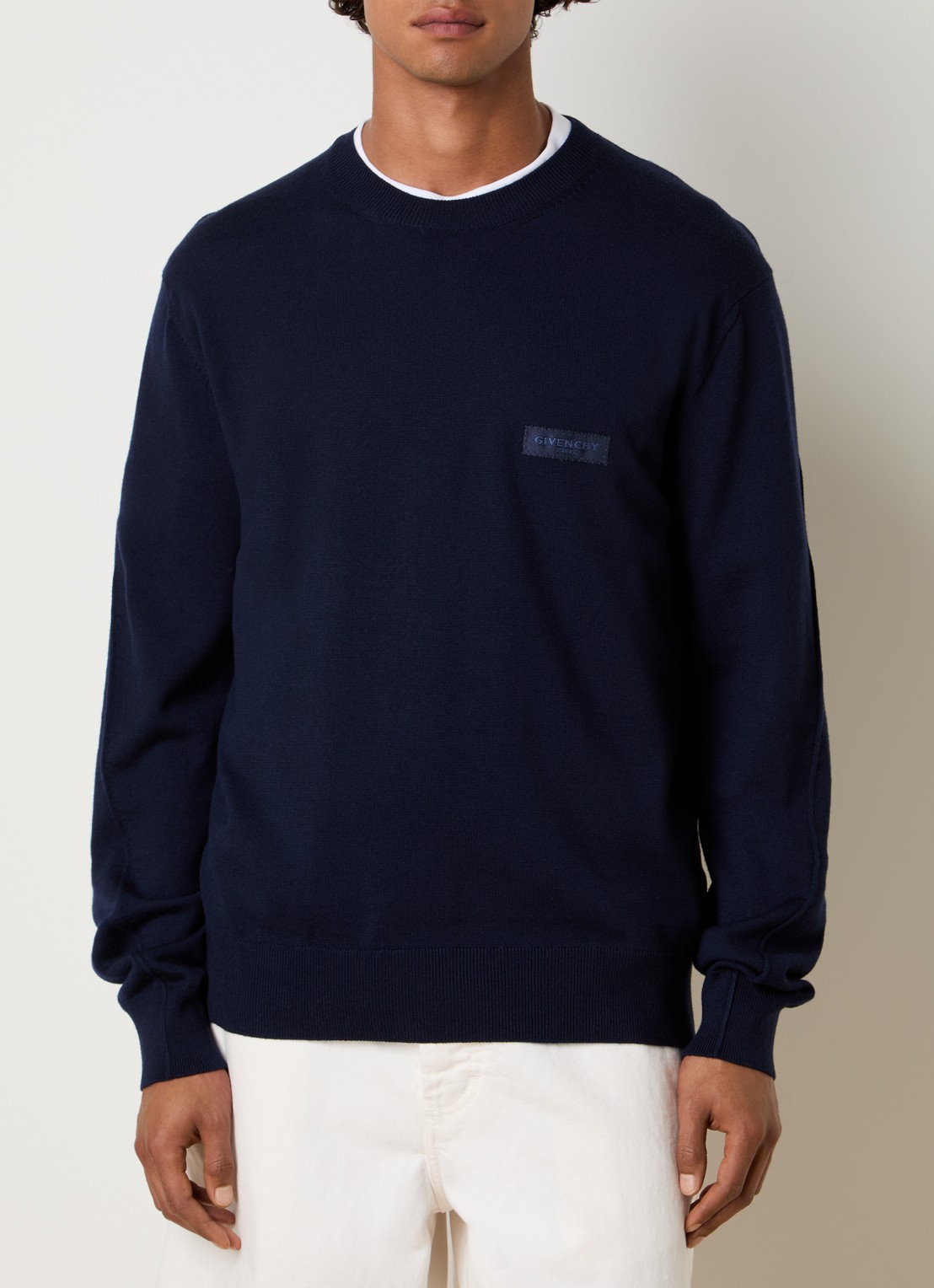 Givenchy Fijngebreide pullover met logoborduring - detail donkerblauw