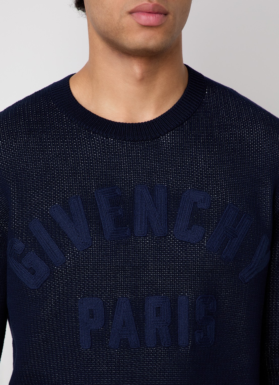 Givenchy Grofgebreide trui met logoborduring - detail 4 donkerblauw