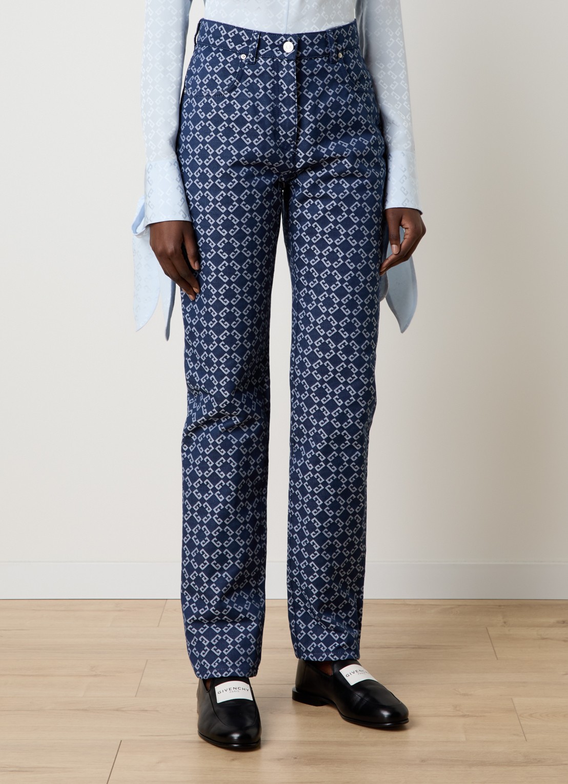 Givenchy High waist straight leg jeans met logoprint - detail indigo