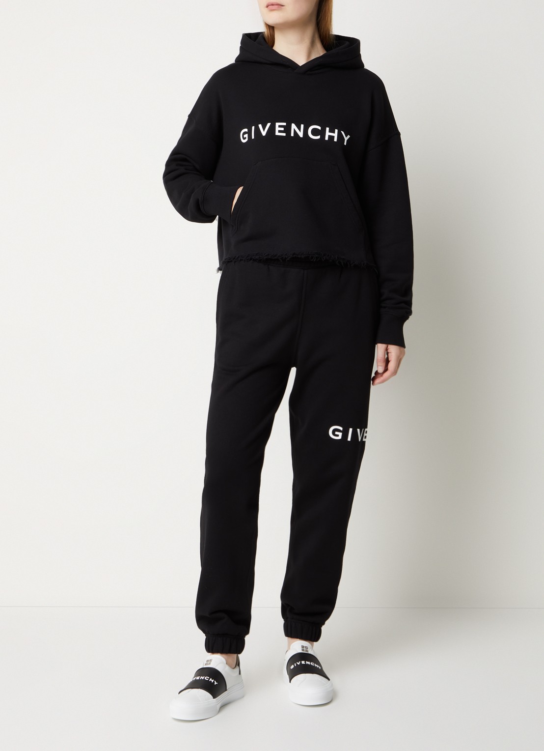 Givenchy Hoodie met logoprint en gerafelde zoom - voorkant 3 zwart