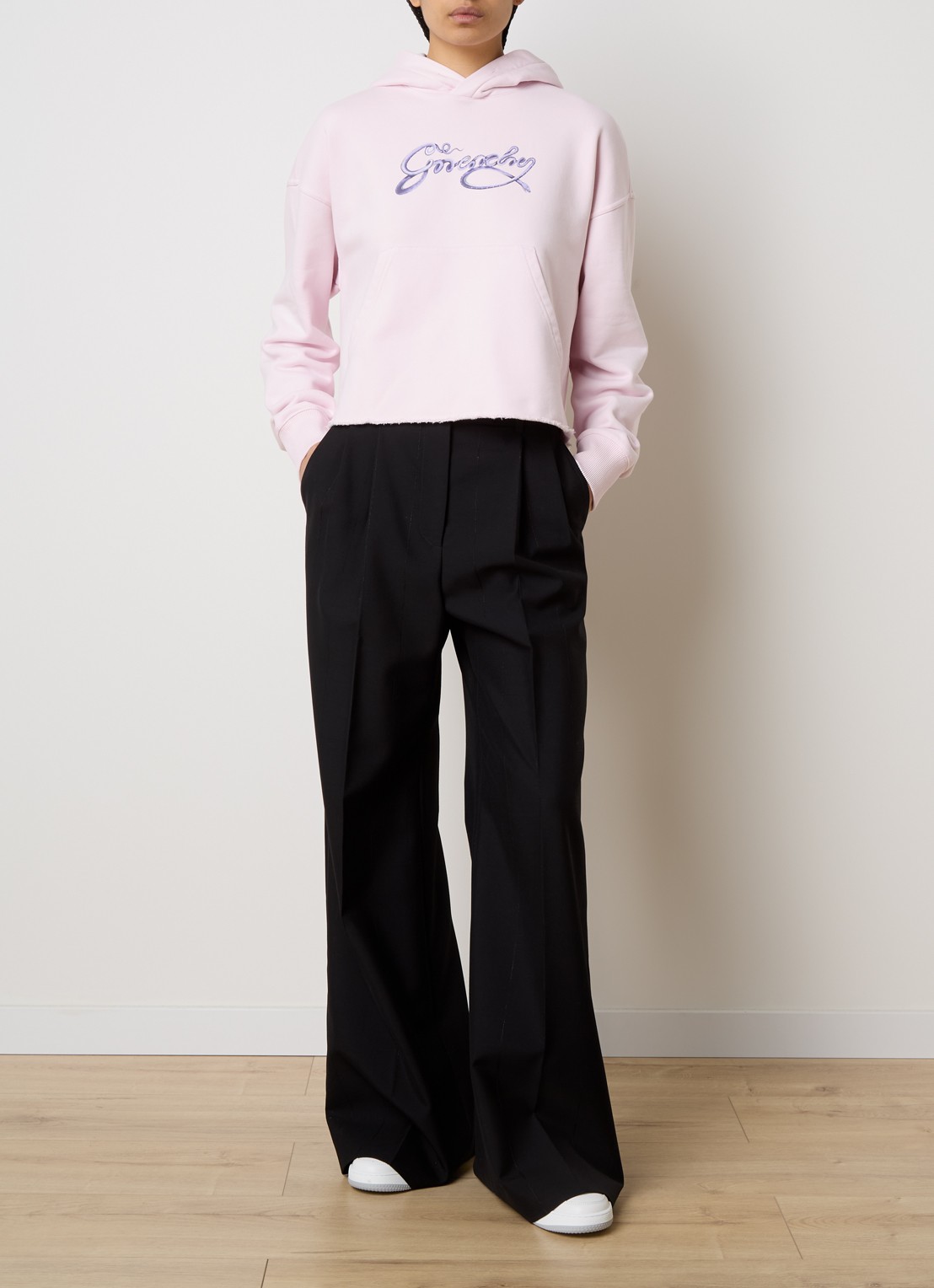 Givenchy Hoodie met logoprint en gerafelde zoom - voorkant 3 lichtroze