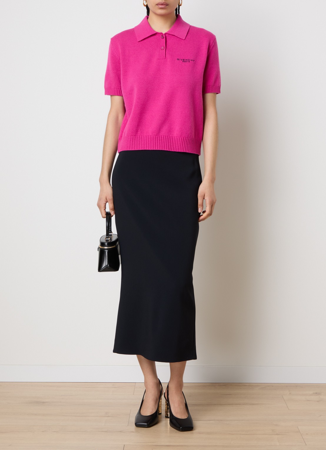Givenchy Midi kokerrok met asymmetrisch detail - voorkant 4 zwart