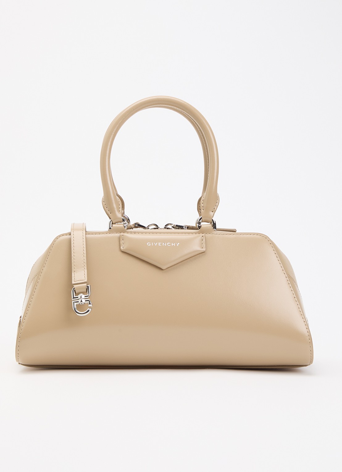 Givenchy Mini Antigona East-West handtas van kalfsleer met afneembare schouderriem - voorkant beige