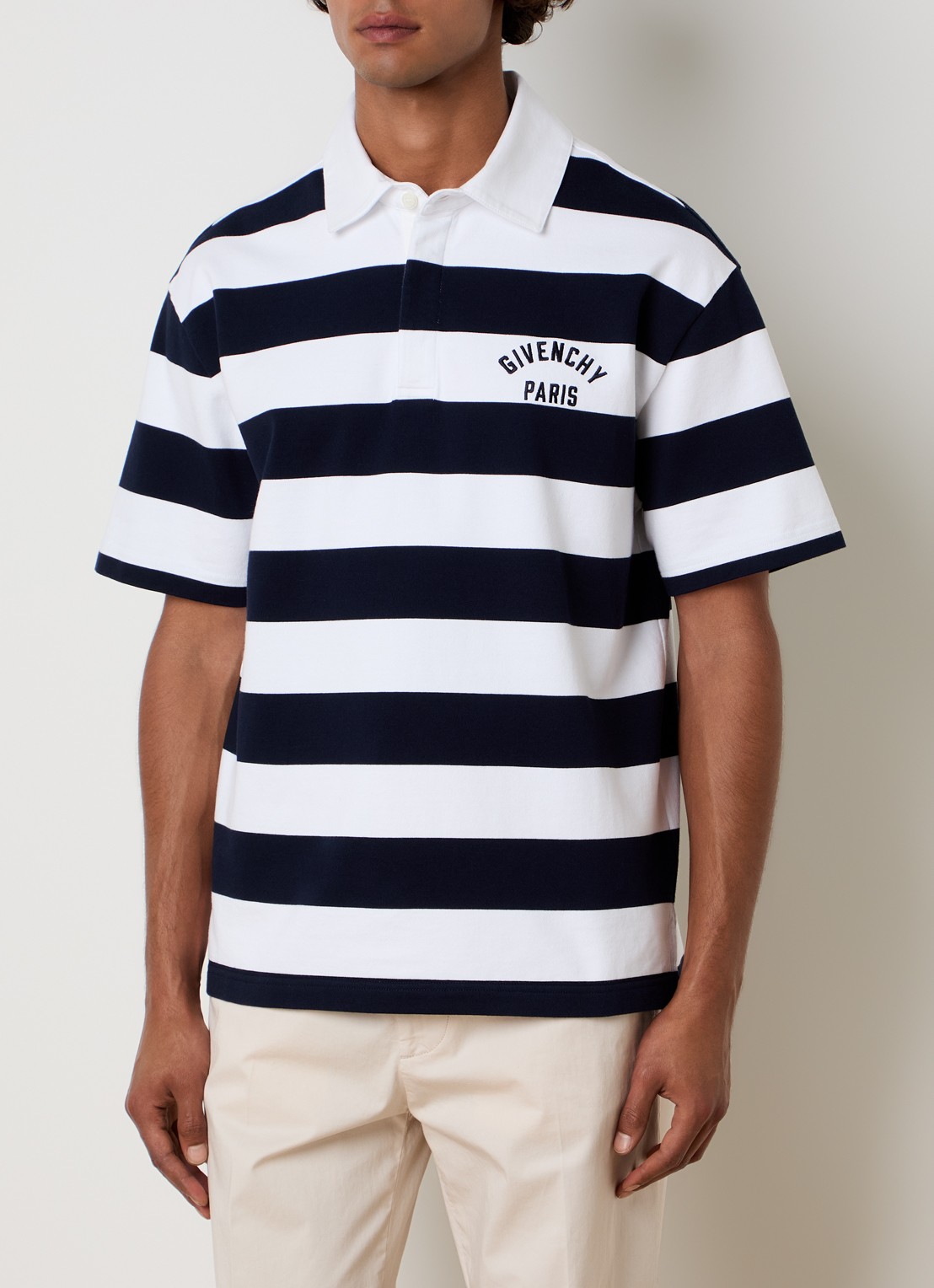 Givenchy Polo met logo en streepprint - detail donkerblauw