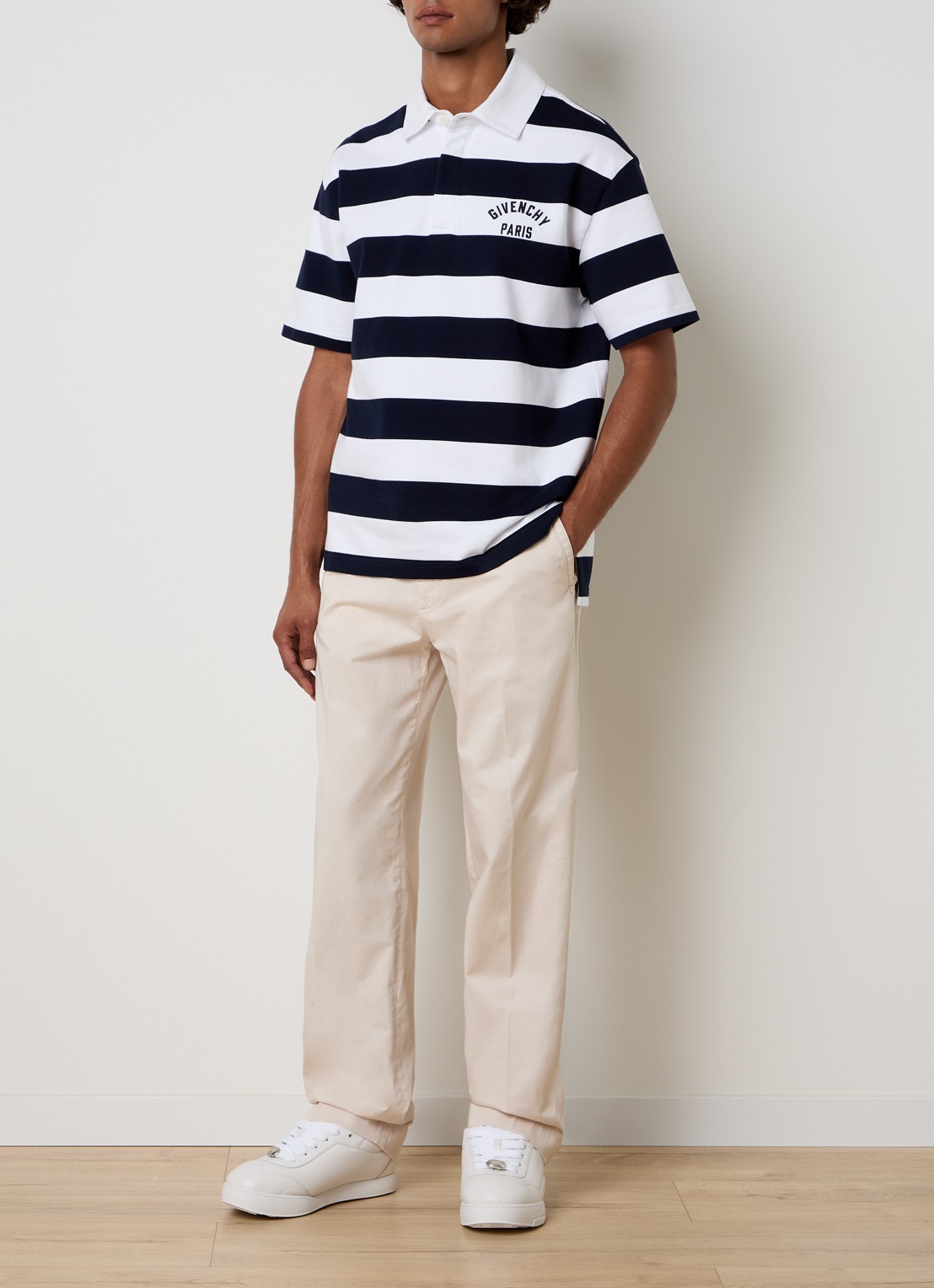 Givenchy Polo met logo en streepprint - voorkant 5 donkerblauw