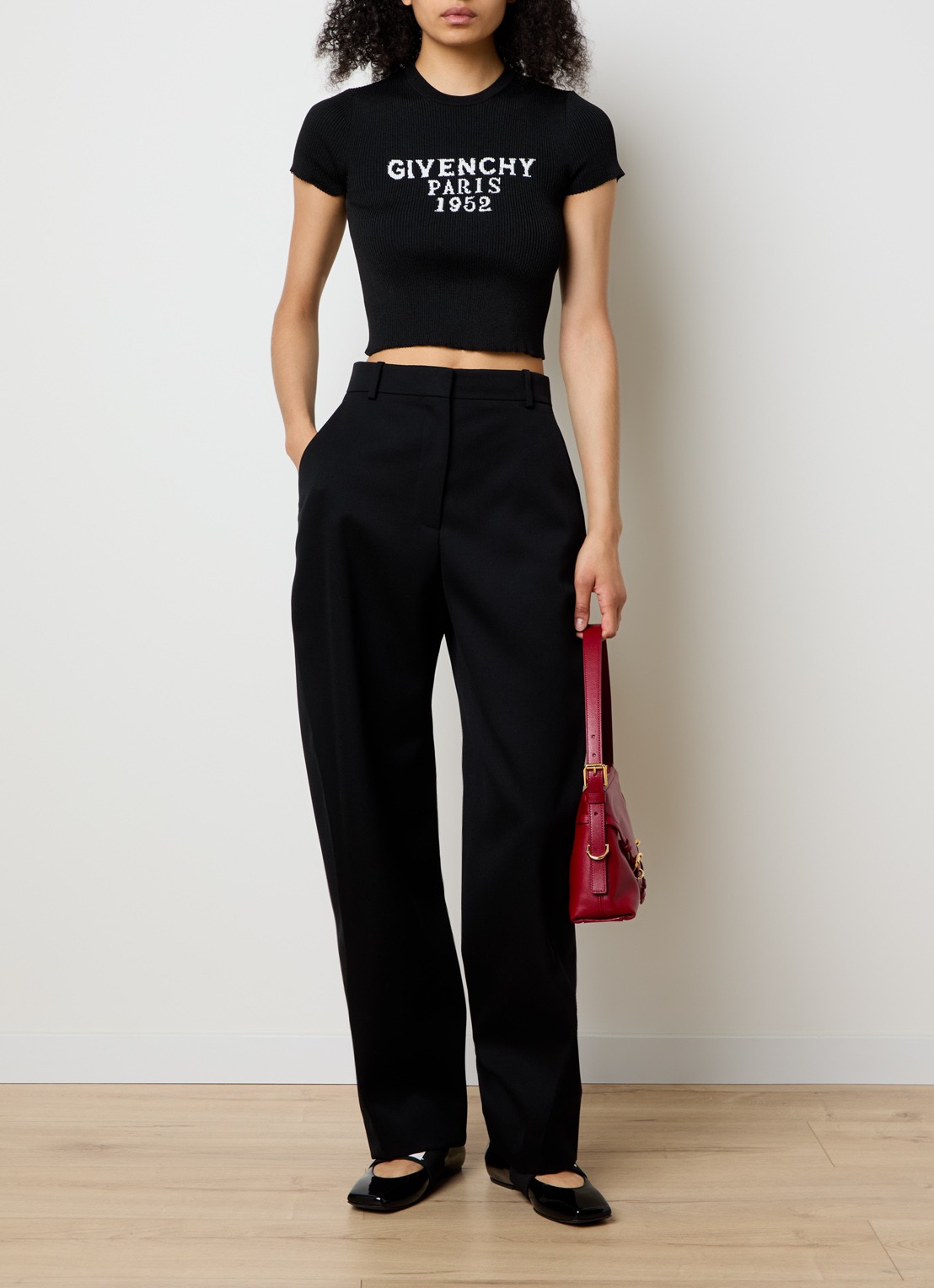 Givenchy Ribgebreide crop top met ingebreid logo - voorkant 2 zwart