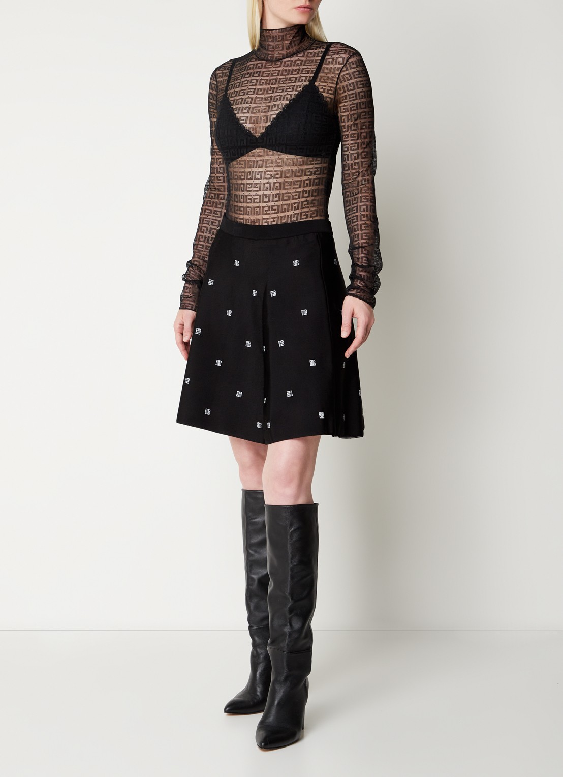 Givenchy Semi-transparante body van kant met logo - voorkant 3 zwart