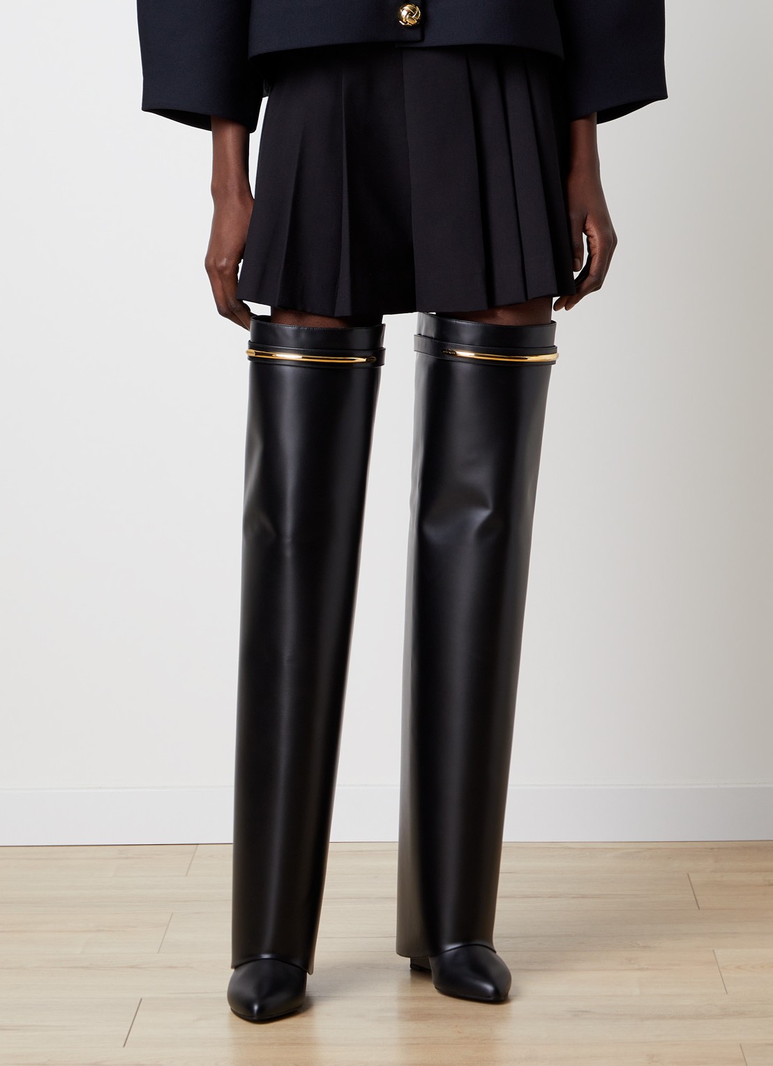 Givenchy Shark Pinch overknee laars van kalfsleer - voorkant 6 zwart