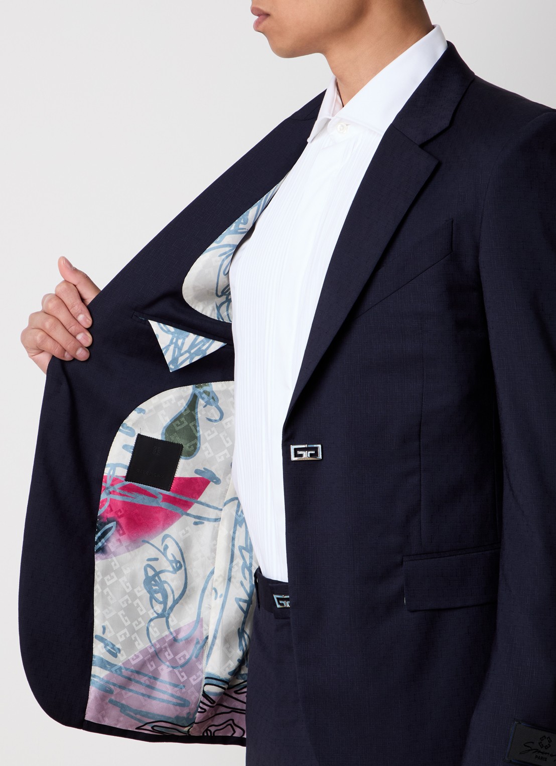 Givenchy Slim fit colbert van wol met klepzakken - detail 3 donkerblauw
