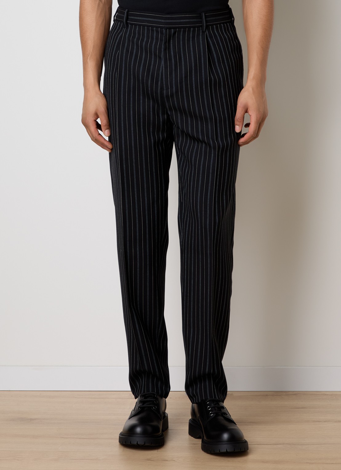 Givenchy Slim fit pantalon van wol met streepprint en steekzakken - detail zwart