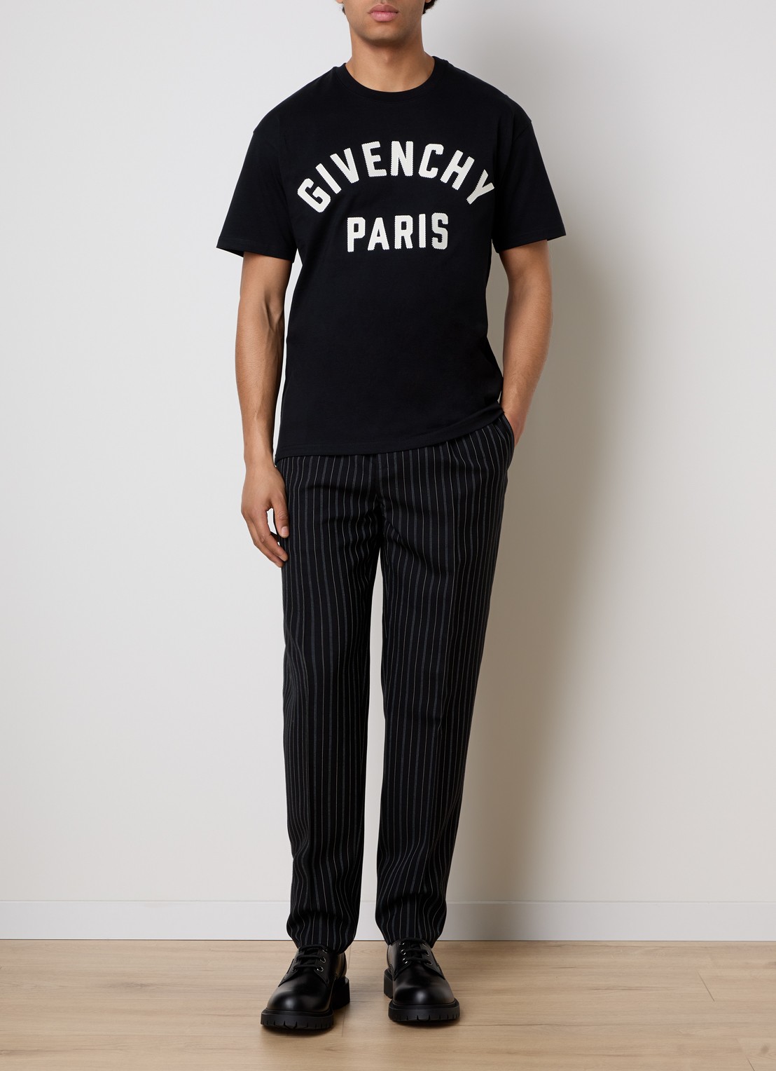 Givenchy Slim fit pantalon van wol met streepprint en steekzakken - voorkant 4 zwart