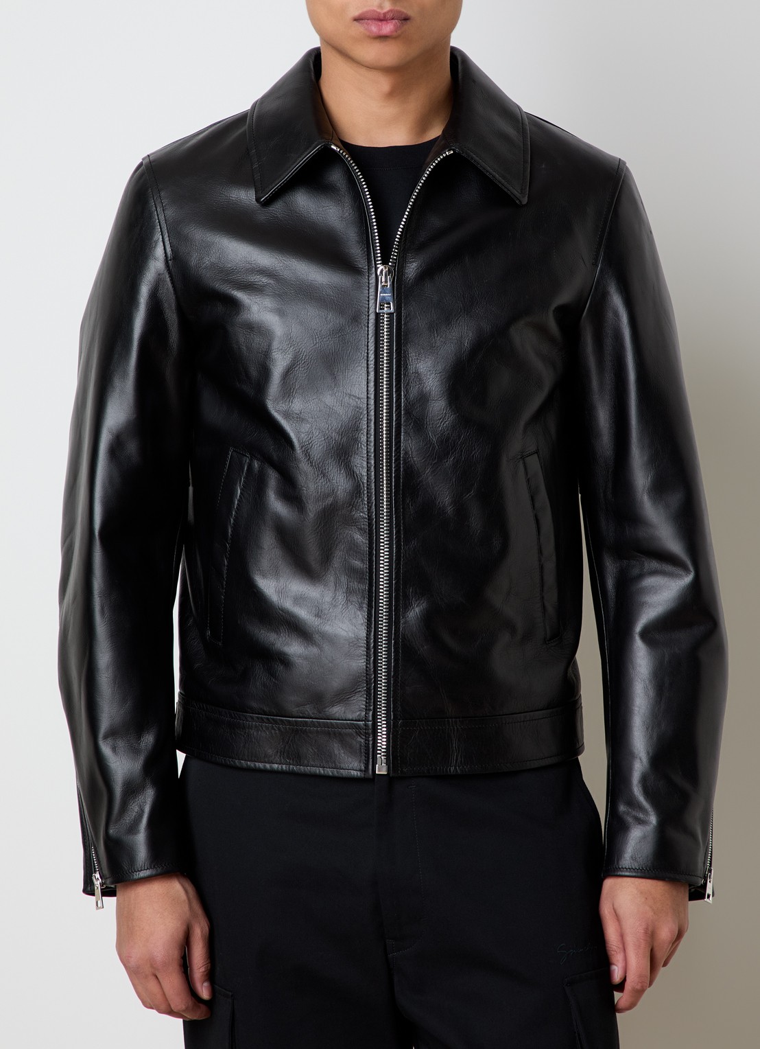 Givenchy Smoot jack van leer met steekzakken - detail 4 zwart