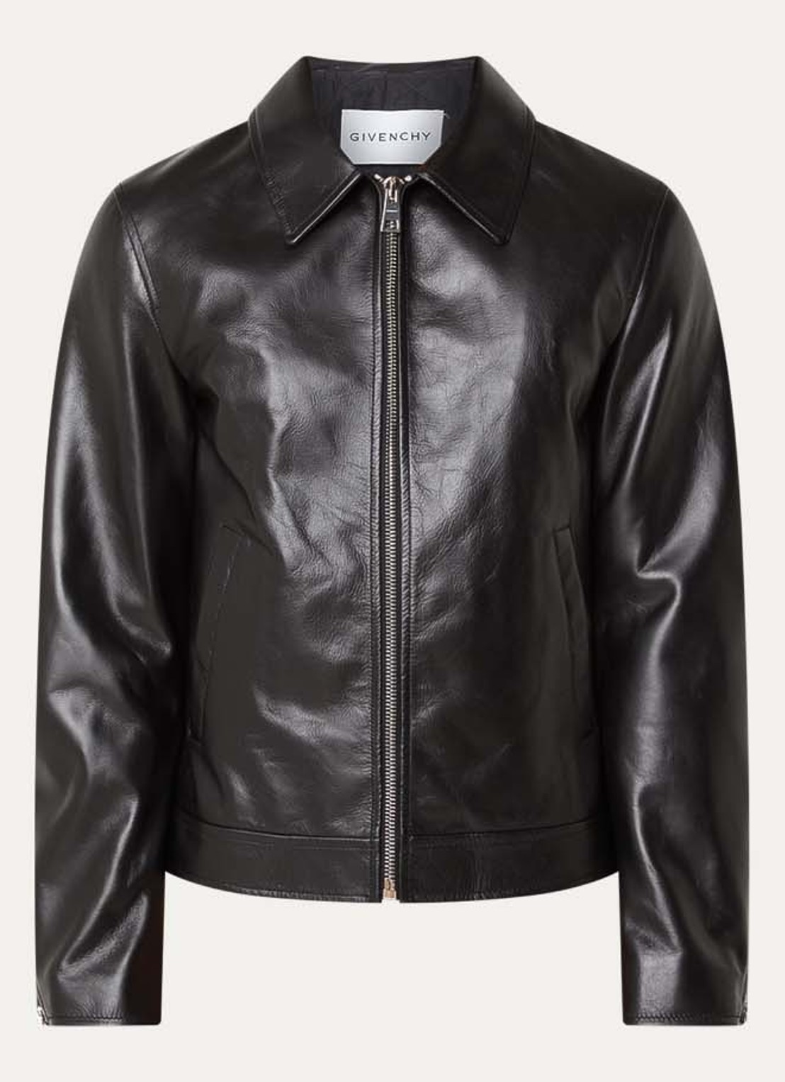 Givenchy Smoot jack van leer met steekzakken - voorkant zwart