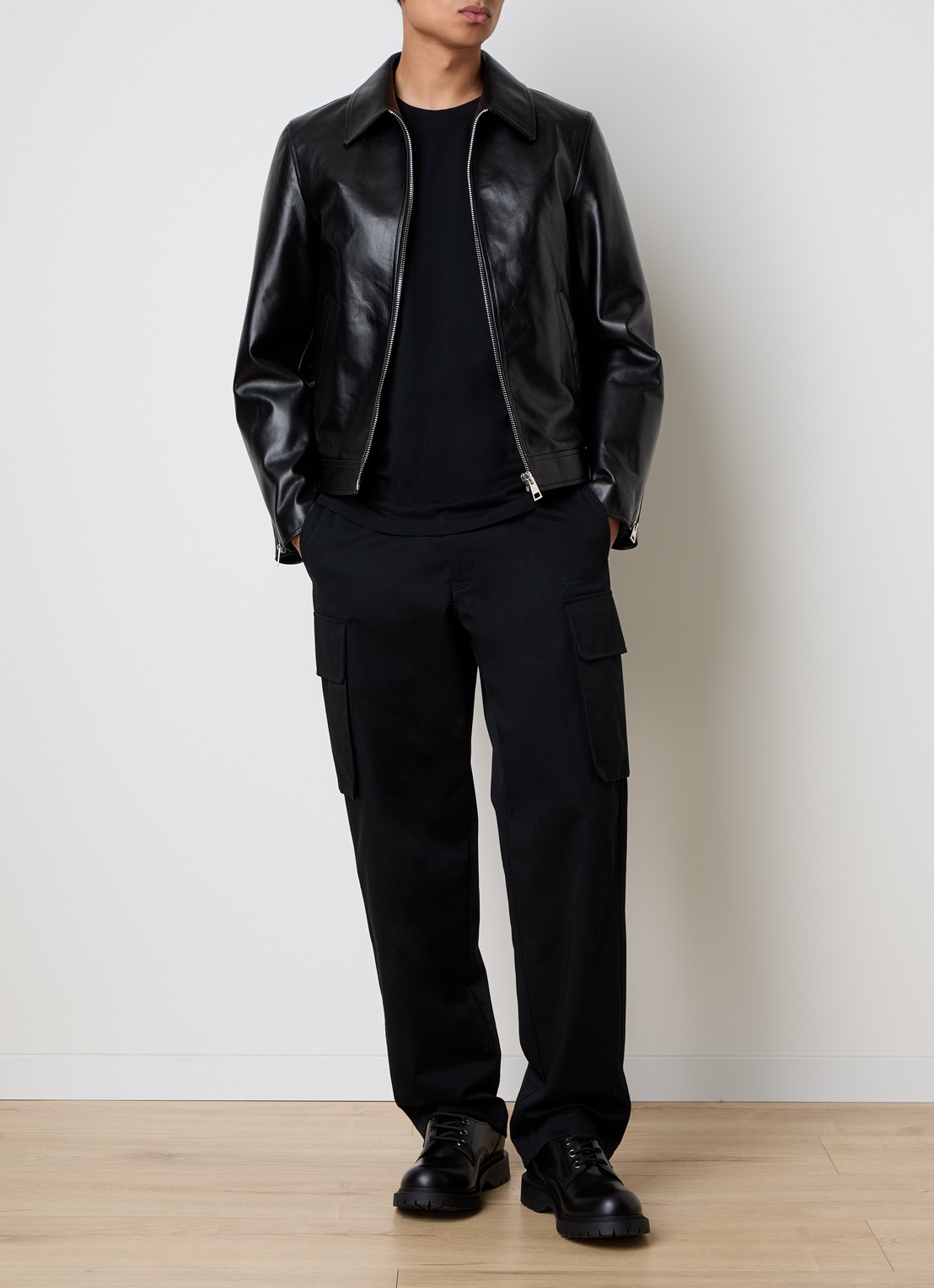 Givenchy Smoot jack van leer met steekzakken - voorkant 2 zwart