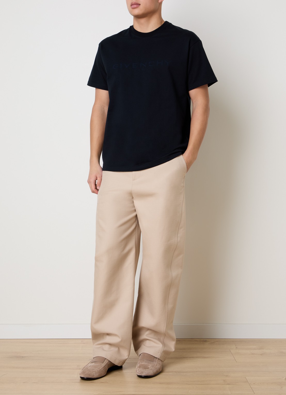 Givenchy T-shirt in zijdeblend met logo - voorkant 5 donkerblauw