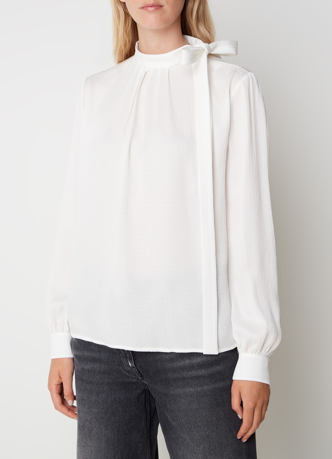 Givenchy Tuniek van zijde met logoprint en strikdetail - detail 4 gebroken wit